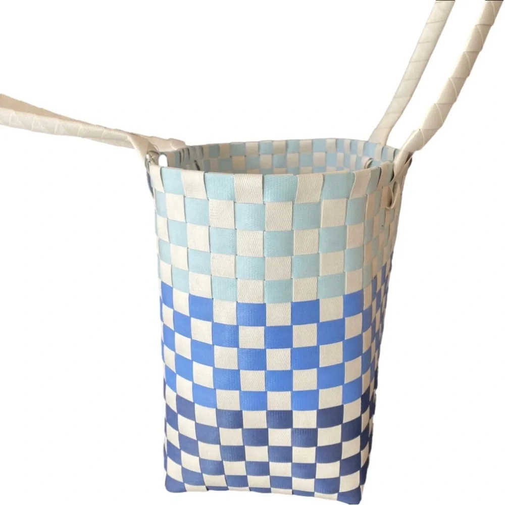 New Women’s Blue & Ivory Woven Tote - Picture 2 of 4